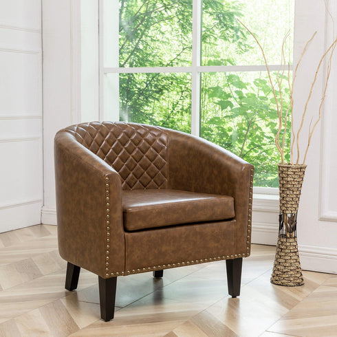 Logan Faux Leather Tufted Club Chair - Coffee Accent Chair | Decorative Accent Chairs | Kinwell Furniture | Modern Accent Chairs